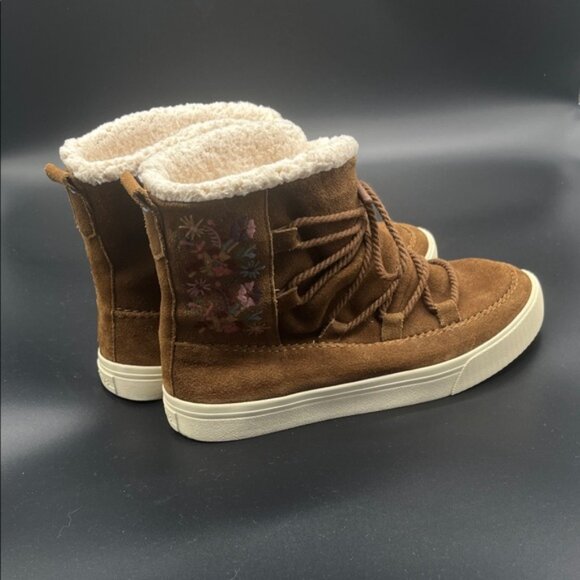TOMS Alpine Floral Round Toe Winter Booties Womens Brown Casual Boots, 8.5 - Picture 3 of 6